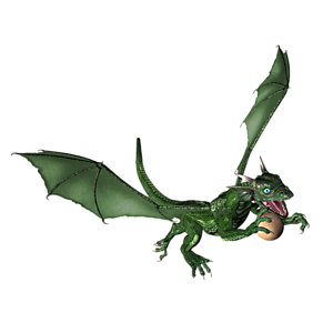 <b>Emeralda</b> ist ein Drachenkind. Nun ist der richtige Moment, dem Kleinen Fliegen, Feuerspucken usw. beizubringen.
